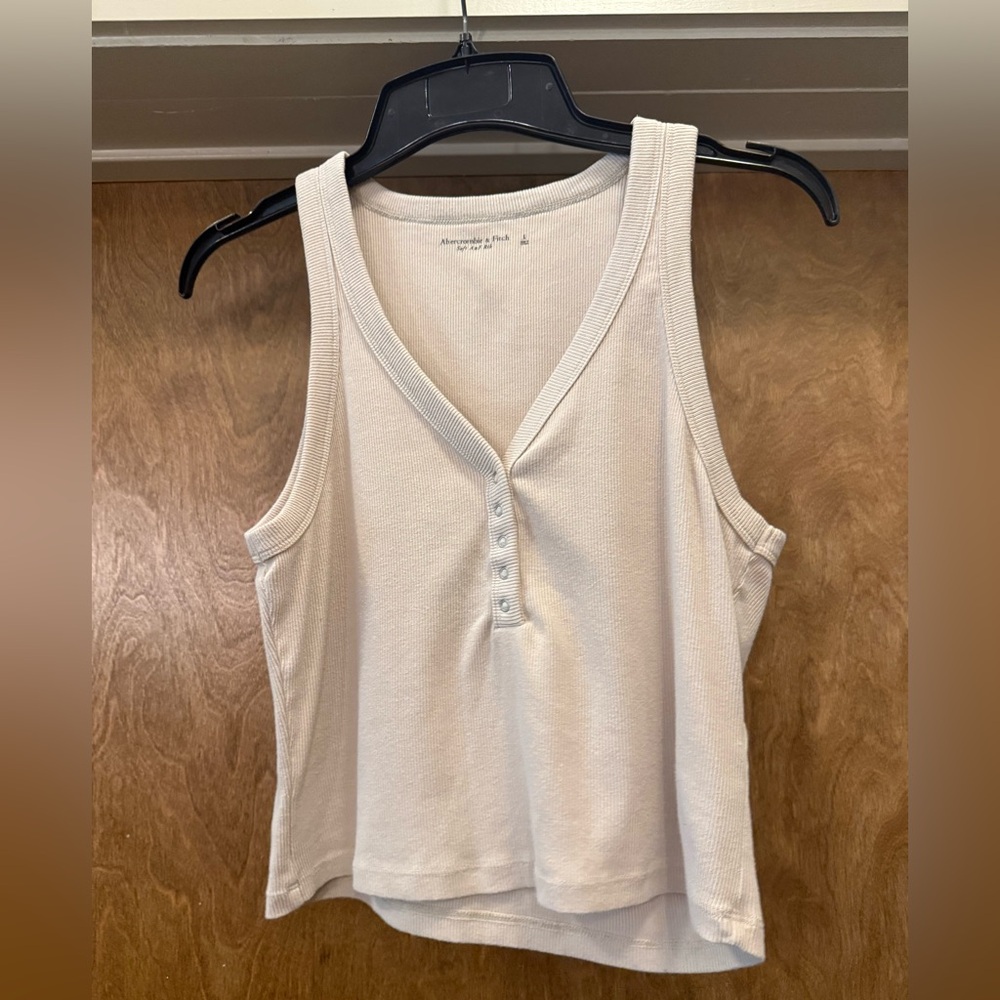 Abercrombie & Fitch Women's Ivory Ribbed Henley Tank